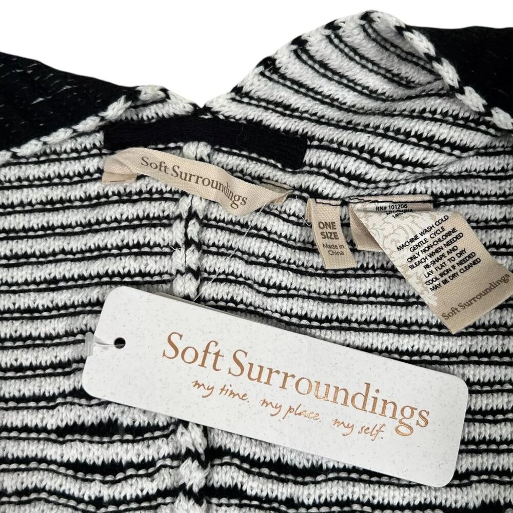 Soft Surroundings Womens Black Aztec Stretch Stitch Tribal Wrap Poncho One Size - Picture 13 of 16
